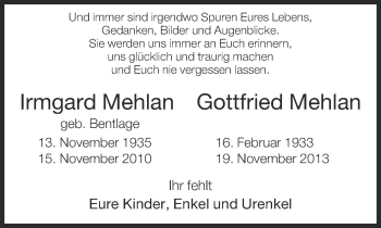 Traueranzeige von Irmgard und Gottfried Mehlan von Neue Westfälische